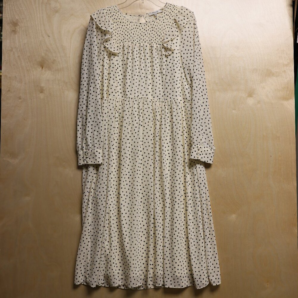 Madewell Smocked Ruffle Georgette Midi Dress Inkbrush Dots Women's M